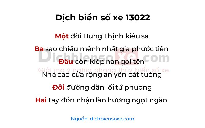 Dịch thơ biển số 13022