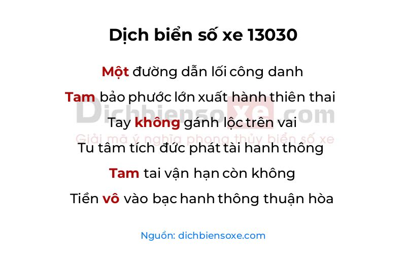 Dịch thơ biển số 13030