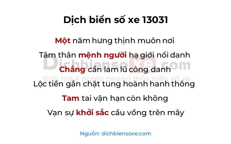 Dịch thơ biển số 13031