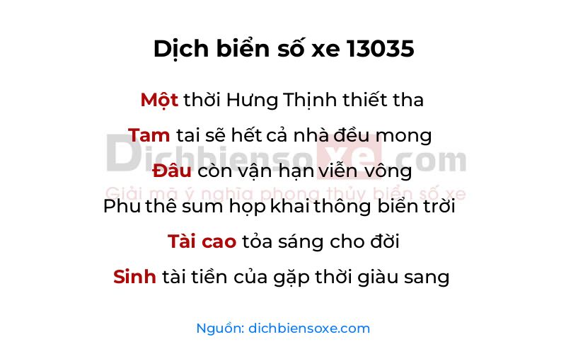 Dịch thơ biển số 13035