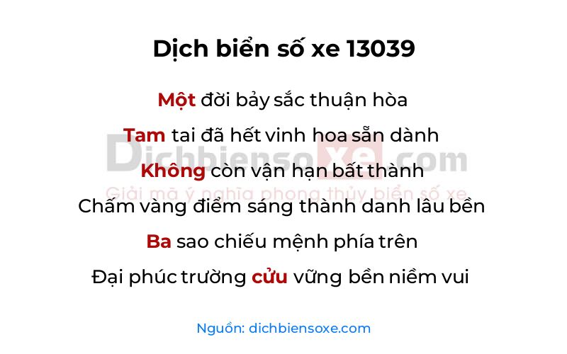 Dịch thơ biển số 13039