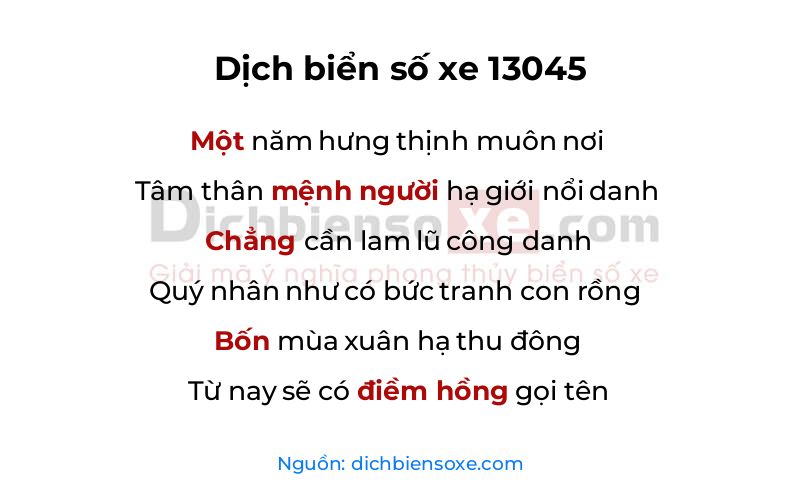 Dịch thơ biển số 13045