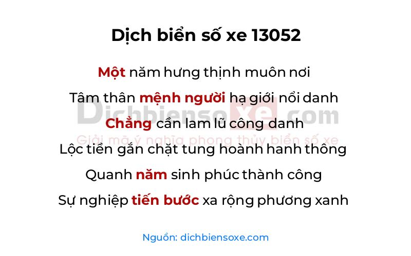 Dịch thơ biển số 13052