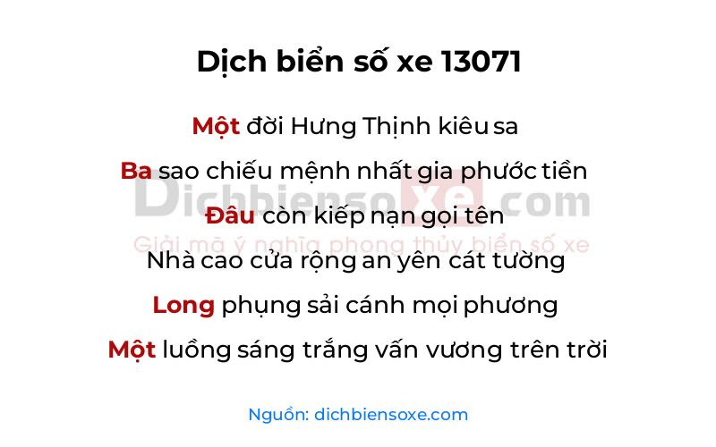 Dịch thơ biển số 13071
