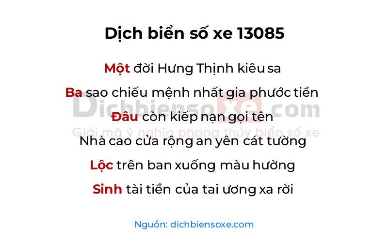 Dịch thơ biển số 13085