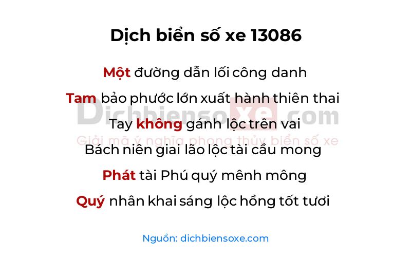 Dịch thơ biển số 13086