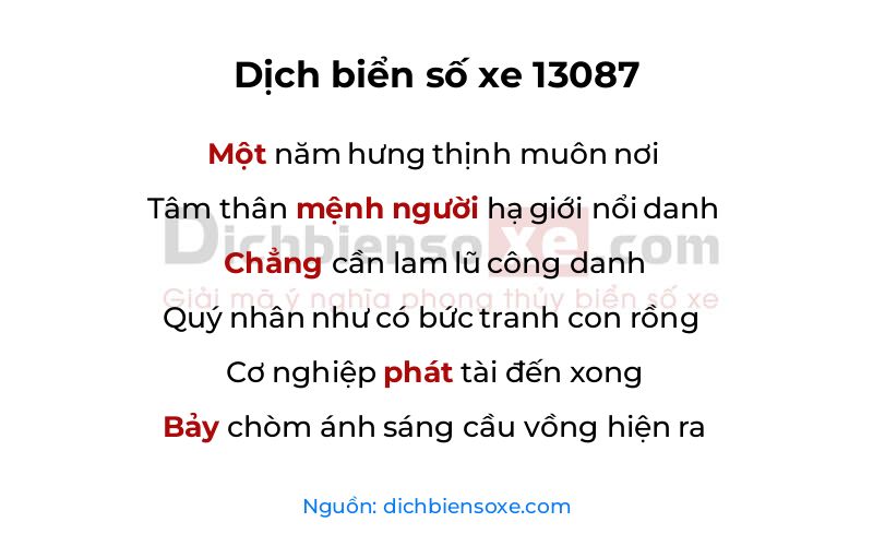 Dịch thơ biển số 13087