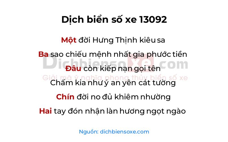 Dịch thơ biển số 13092