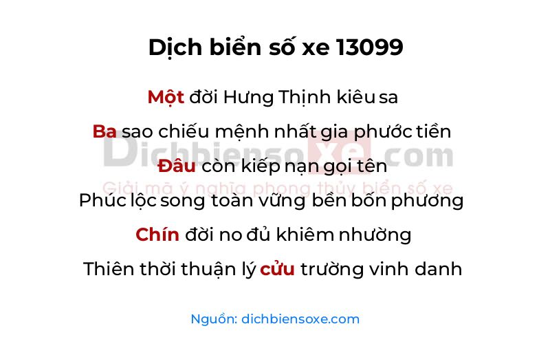 Dịch thơ biển số 13099