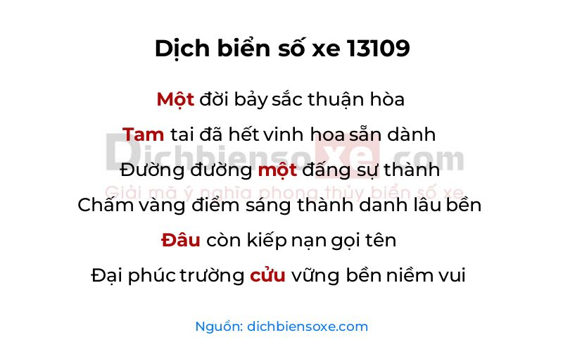 Dịch thơ biển số 13109