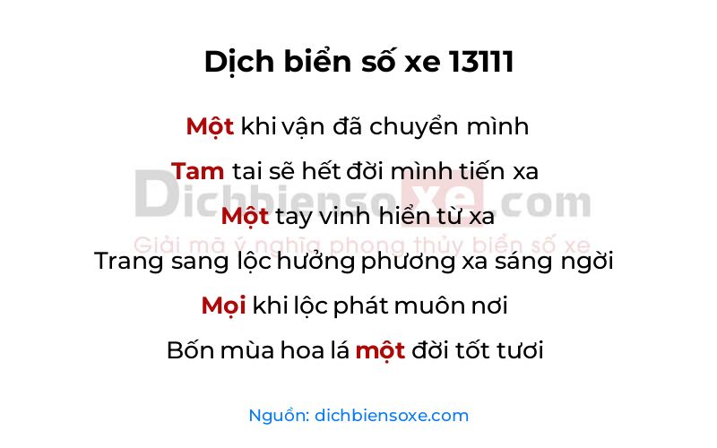 Dịch thơ biển số 13111