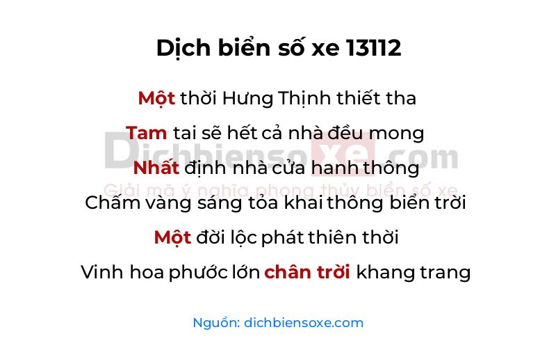 Dịch thơ biển số 13112