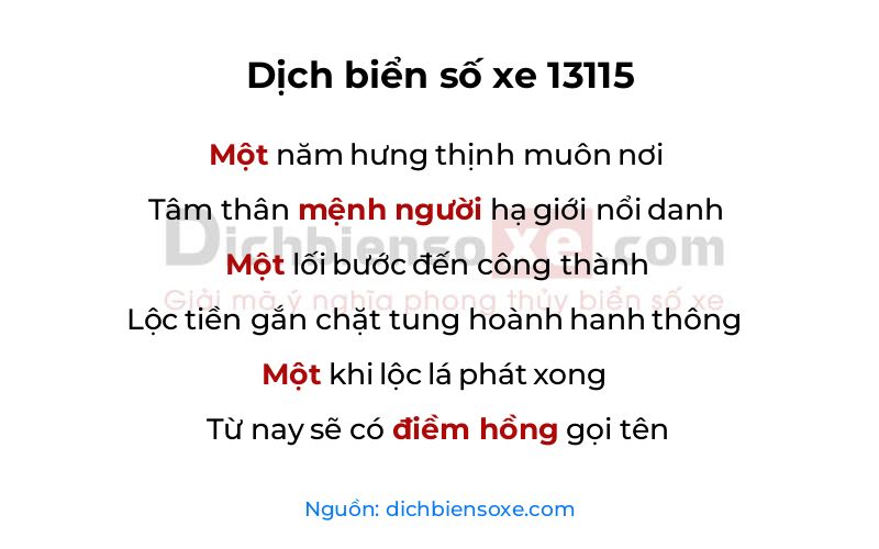 Dịch thơ biển số 13115