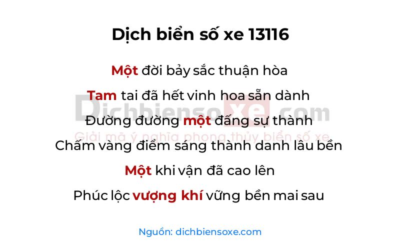 Dịch thơ biển số 13116
