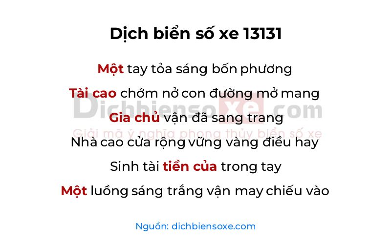 Dịch thơ biển số 13131