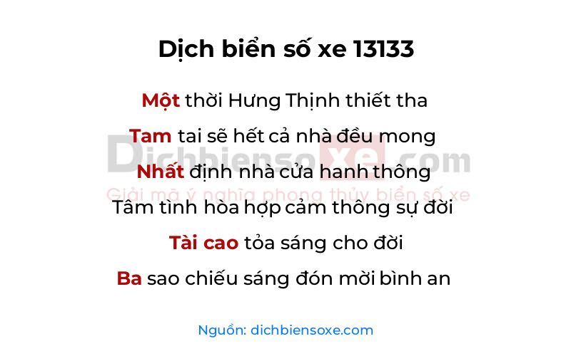 Dịch thơ biển số 13133