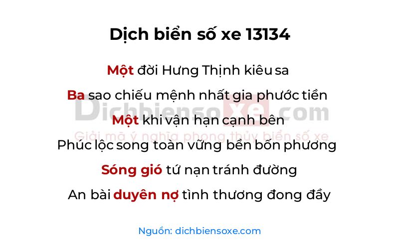 Dịch thơ biển số 13134