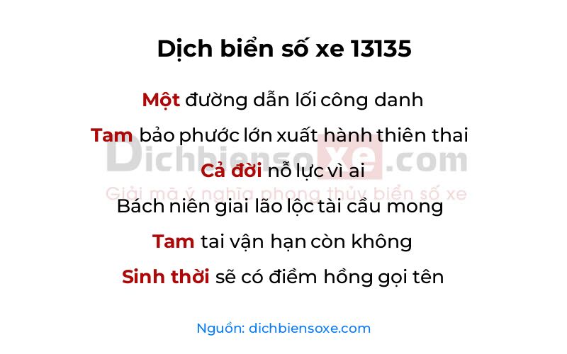 Dịch thơ biển số 13135