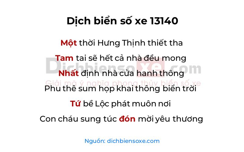 Dịch thơ biển số 13140
