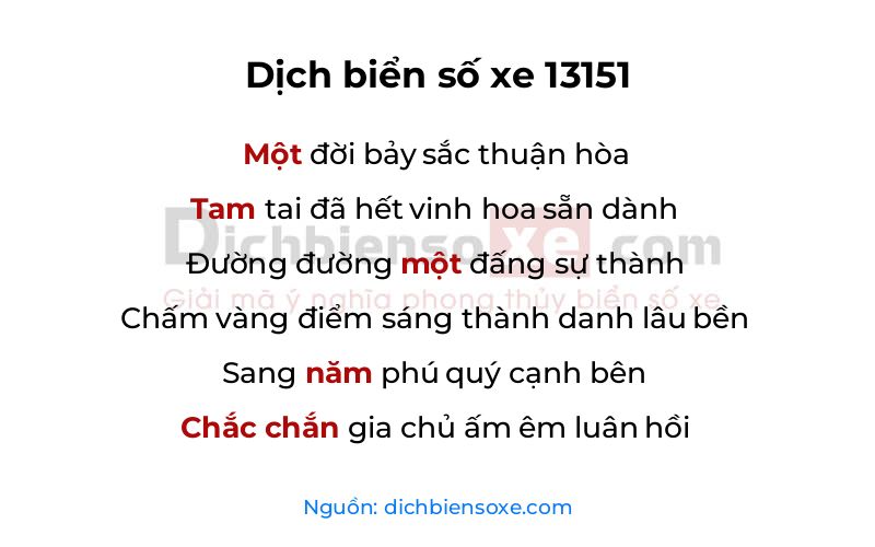 Dịch thơ biển số 13151