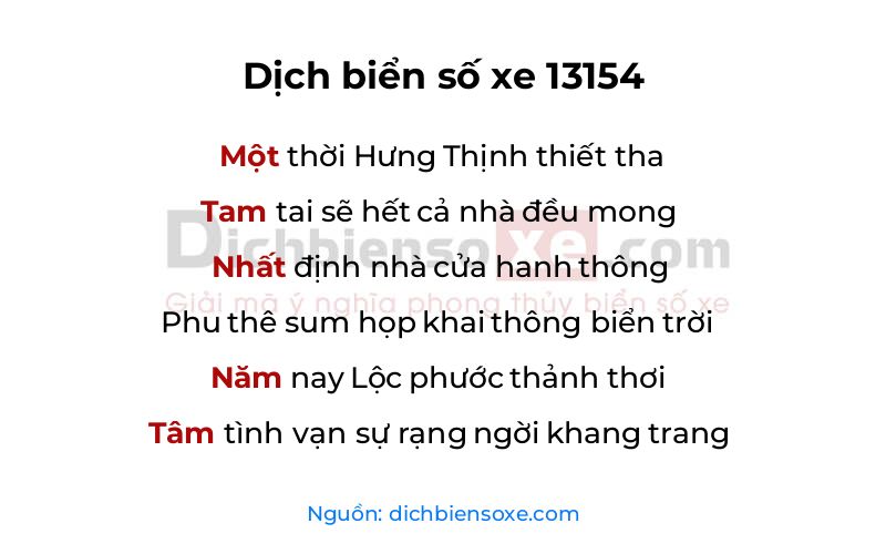 Dịch thơ biển số 13154