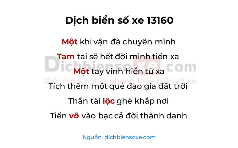 Dịch thơ biển số 13160