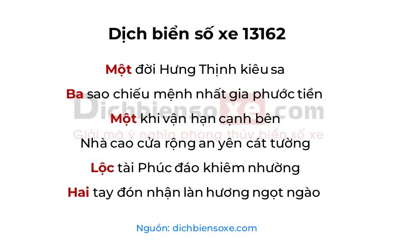 Dịch thơ biển số 13162