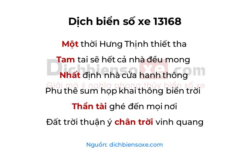 Dịch thơ biển số 13168