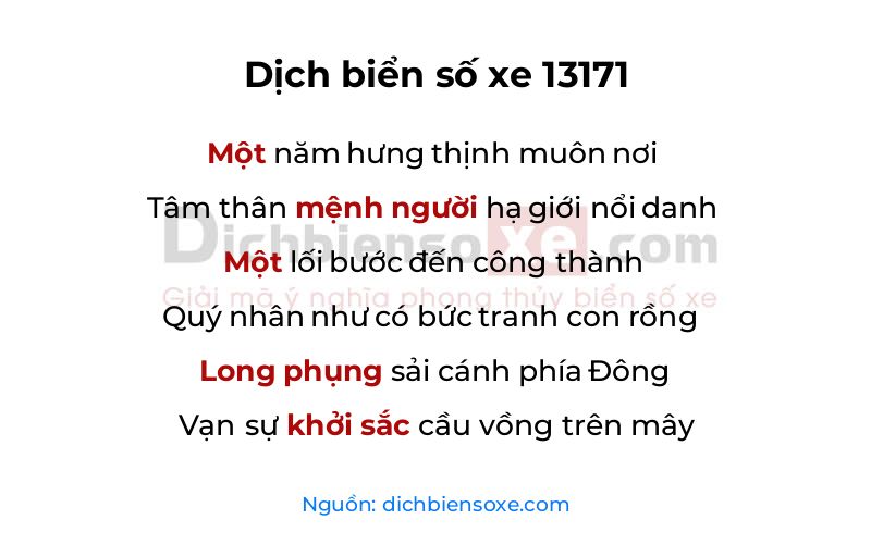 Dịch thơ biển số 13171