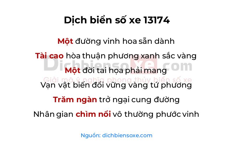 Dịch thơ biển số 13174