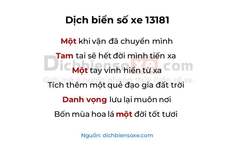 Dịch thơ biển số 13181