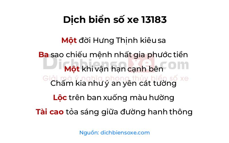 Dịch thơ biển số 13183
