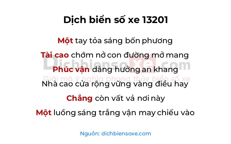 Dịch thơ biển số 13201