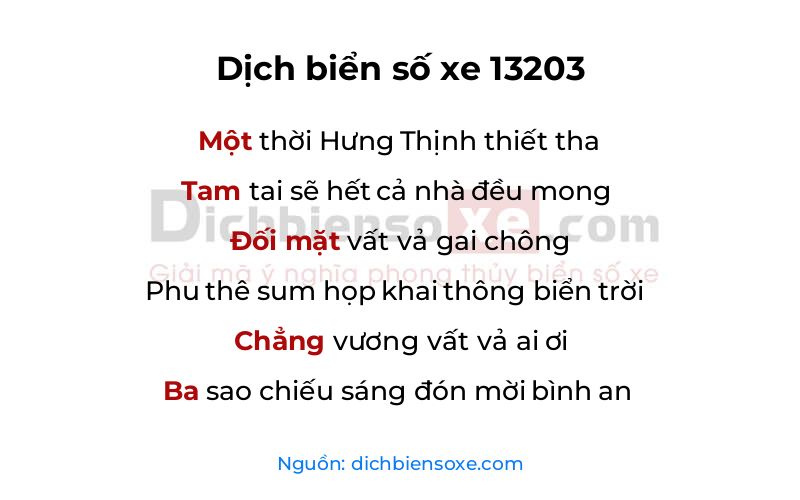 Dịch thơ biển số 13203