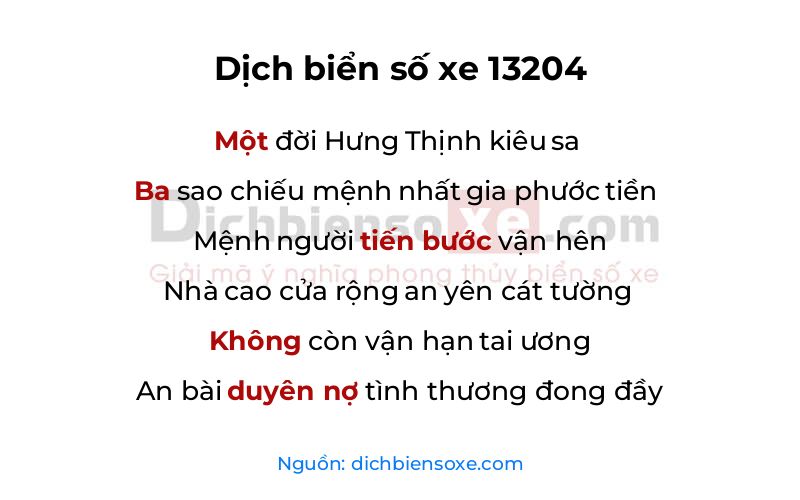 Dịch thơ biển số 13204