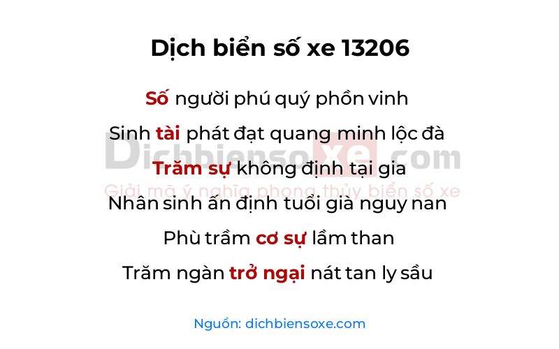 Dịch thơ biển số 13206