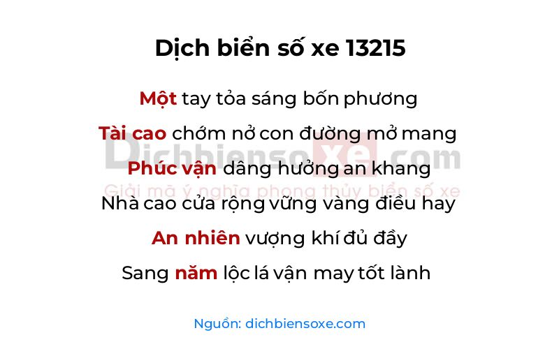 Dịch thơ biển số 13215