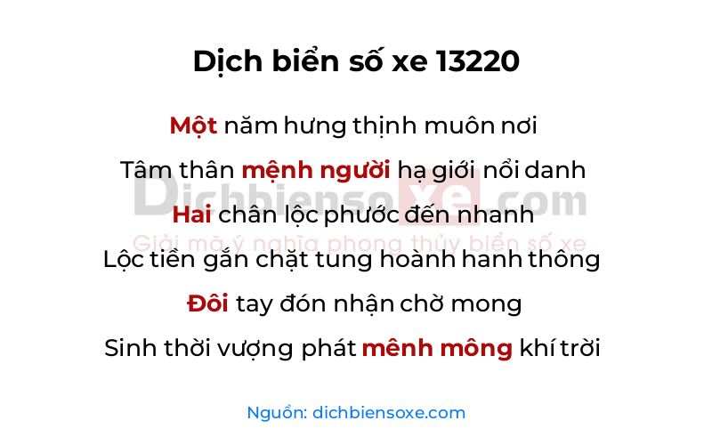 Dịch thơ biển số 13220