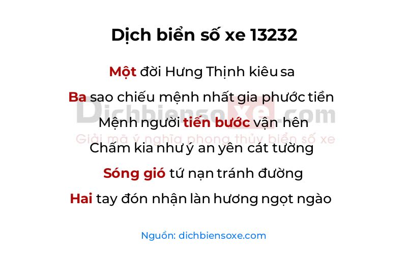 Dịch thơ biển số 13232