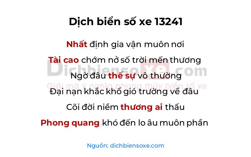 Dịch thơ biển số 13241