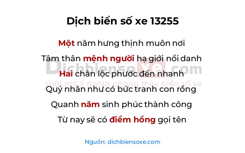 Dịch thơ biển số 13255