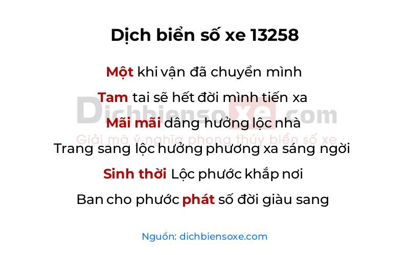 Dịch thơ biển số 13258
