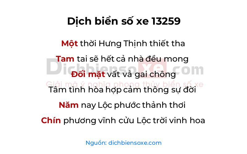 Dịch thơ biển số 13259