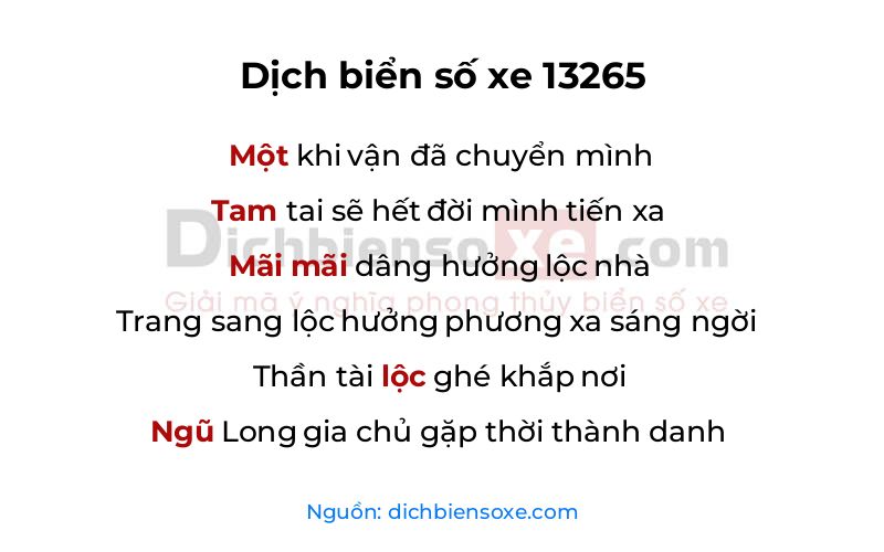 Dịch thơ biển số 13265