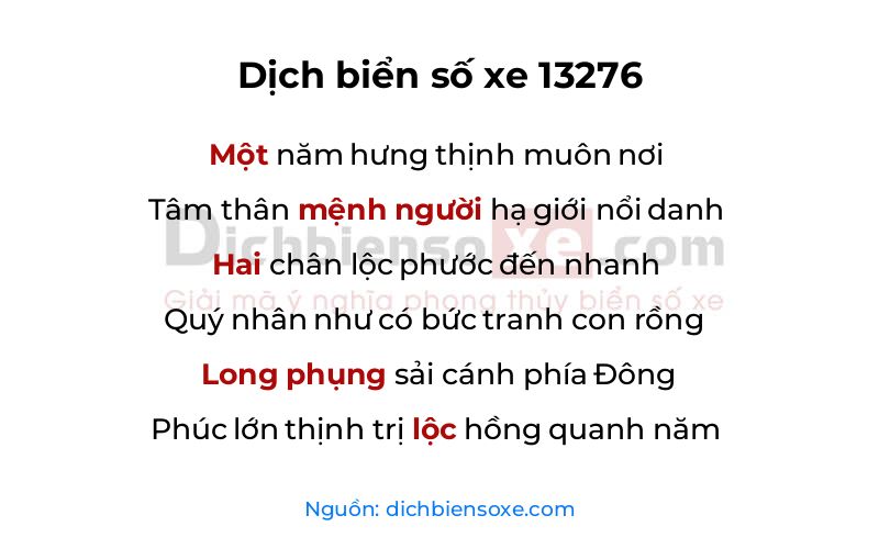Dịch thơ biển số 13276