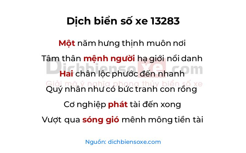 Dịch thơ biển số 13283