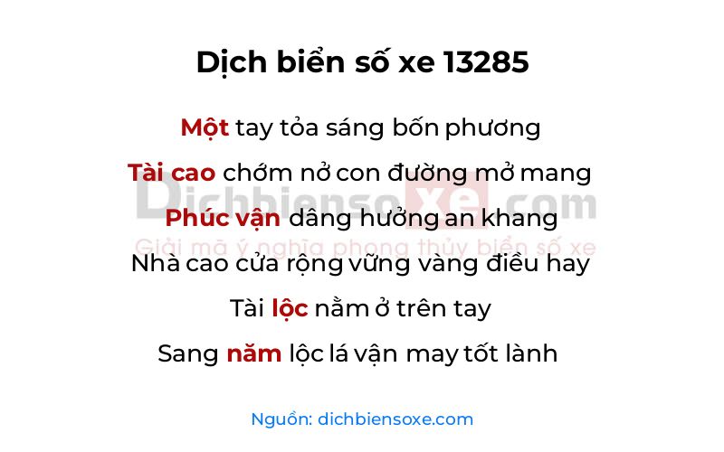 Dịch thơ biển số 13285