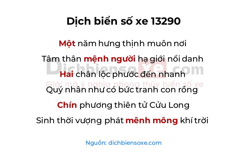 Dịch thơ biển số 13290