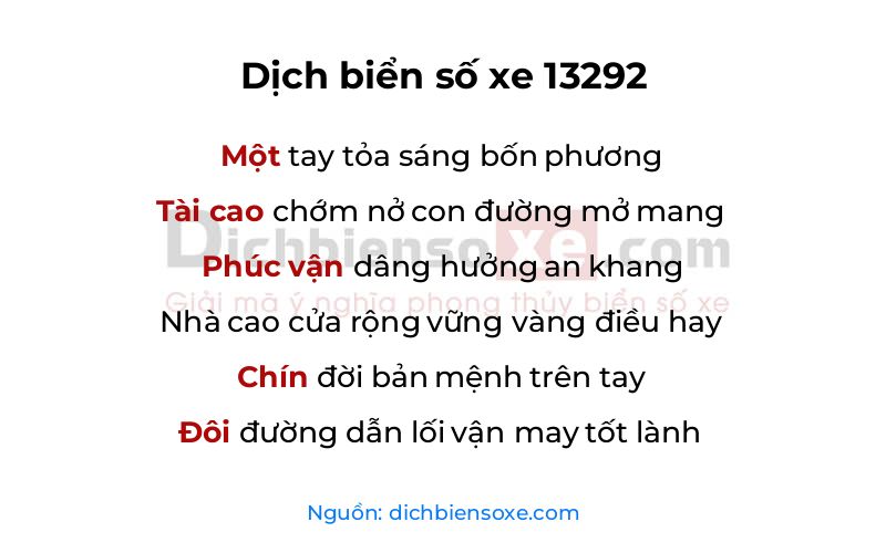Dịch thơ biển số 13292