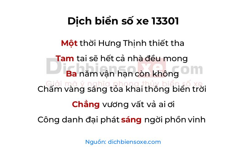Dịch thơ biển số 13301